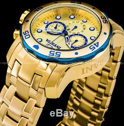 Invicta 48mm Mens Pro Diver Scuba Chronograph 18K Gold Plated SS 200MT Watch
