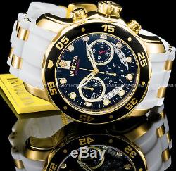 Invicta 48mm Mens Pro Diver Scuba Chronograph Black Dial Gold Plated IP PU Watch
