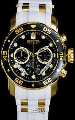Invicta 48mm Mens Pro Diver Scuba Chronograph Black Dial Gold Plated IP PU Watch
