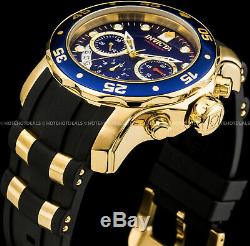 Invicta 48mm Mens Pro Diver Scuba Chronograph Blue Dial Gold Plated SS PU Watch