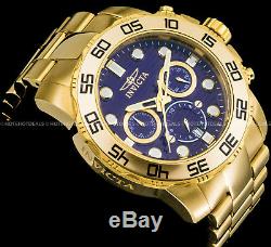 Invicta 50mm Pro Diver Chronograph Blue Dial 18K Gold Plated S S Bracelet Watch
