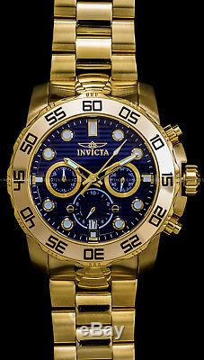 Invicta 50mm Pro Diver Chronograph Blue Dial 18K Gold Plated S S Bracelet Watch