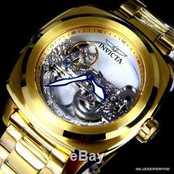 Invicta Aviator Ghost Bridge Mechanical Skeleton 18kt Gold Plated 48mm Watch New
