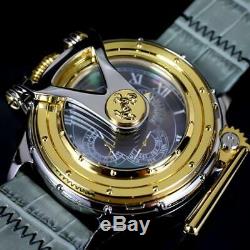 Invicta Chatham & Dover Watch Black MOP Gray Leather Gold Plated Lefty 52mm New