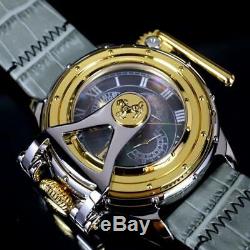 Invicta Chatham & Dover Watch Black MOP Gray Leather Gold Plated Lefty 52mm New
