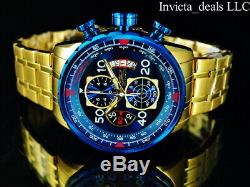 Invicta Men 48mm Aviator Chronograph Blue Dial 18K Gold Plated SS Bracelet Watch