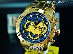 Invicta Men 50mm Pro Diver SCUBA 3.0 Chronograph Blue Dial 18K Gold Plated Watch