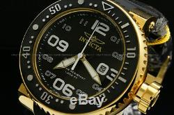Invicta Men 52MM Grand Pro Diver 18K Gold Plated Blak Dial SS Black Strap Watch
