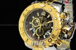 Invicta Men 70mm Full Sea Hunter Brown Swiss Two Tone Gold Silver Plated Watch