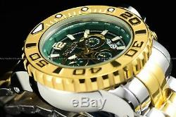 Invicta Men 70mm Full Sea Hunter Green Swiss Two Tone Gold Silver Plated Watch