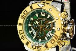 Invicta Men 70mm Full Sea Hunter Green Swiss Two Tone Gold Silver Plated Watch