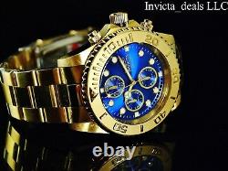 Invicta Men's 44mm Pro Diver Chronograph 18K Gold Plated Blue Dial SS Watch