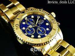 Invicta Men's 44mm Pro Diver Chronograph 18K Gold Plated Blue Dial SS Watch