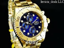 Invicta Men's 44mm Pro Diver Chronograph 18K Gold Plated Blue Dial SS Watch