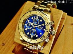 Invicta Men's 44mm Pro Diver Chronograph 18K Gold Plated Blue Dial SS Watch