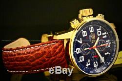 Invicta Men's 46MM I FORCE LEFTY Chrono 18 K Gold Plated Blue Dial Leather Watch
