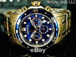 Invicta Men's 48mm Pro Diver SCUBA Chronograph Blue Dial 18KT Gold Plated Watch