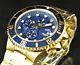 Invicta Men's 50mm Grand Diver Chronograph Blue Dial 18k Gold Plated Ss Watch