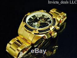 Invicta Men's 52mm BOLT THUNDER Chronograph BLACK Dial 18K Gold Plated SS Watch