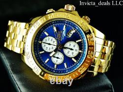Invicta Men's Aviator Maverick FLIGHT Chrono BLUE DIAL 18K Gold Plated SS Watch