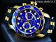 Invicta Mens 48mm Pro Diver Scuba Chronograph Blue Dial 18k Gold Plated Ss Watch