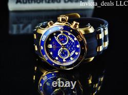 Invicta Mens 48mm Pro Diver SCUBA Chronograph BLUE Dial 18K Gold Plated SS Watch