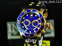 Invicta Mens 48mm Pro Diver SCUBA Chronograph BLUE Dial 18K Gold Plated SS Watch