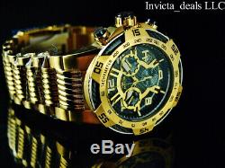 Invicta Mens 50mm SPEEDWAY SWISS Chronograph Black Dial 18K Gold Plated SS Watch