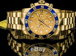Invicta Mens Pro Diver Chronograph Gold n Blue 18K Gold Plated SS Bracelet Watch