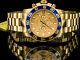 Invicta Mens Pro Diver Chronograph Gold N Blue 18k Gold Plated Ss Bracelet Watch