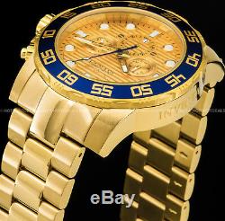 Invicta Mens Pro Diver Chronograph Gold n Blue 18K Gold Plated SS Bracelet Watch