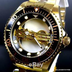 Invicta Pro Diver Ghost Bridge Gold Plated Mechanical Skeleton Black Watch New