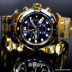 Invicta Pro Diver Scuba 18kt Gold Plated Steel Chronograph Blue 48mm Watch New