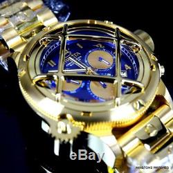 Invicta Russian Diver Nautilus Cage Gold Plated Steel 52mm Blue Chrono Watch New