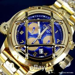 Invicta Russian Diver Nautilus Cage Gold Plated Steel 52mm Blue Chrono Watch New