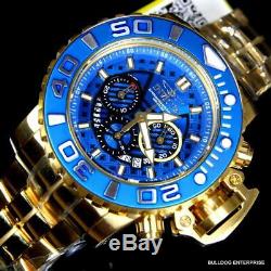 Invicta Sea Hunter III Blue 70mm Full Sized Swiss Chrono Gold Plated Watch New