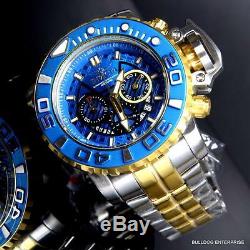 Invicta Sea Hunter III Blue 70mm Full Swiss Movt Two Tone Gold Plated Watch New