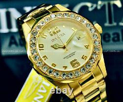 Invicta Women Pro Diver 18K Gold Plated Gold Dial Crystal Accent Bracelet Watch