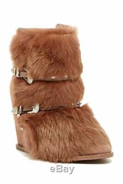 Ivy Kirzhner Swiss Tartufo Suede Genuine Rabbit Fur Wedge Gold Plate Ankle Boot