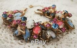 JULIANA D&E BRACELET GP Metal Accents Pink & Blue Rhinestones White Givre Cabs