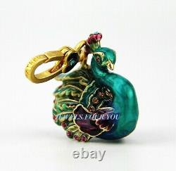 Jay Strongwater Lillian Peacock Charm 18k Gold Plated Swarovski Crystals NEW BOX