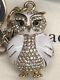 Kate Spade 12k Gold Plated Jeweled Owl Keychain Key Fob Bag Charm Gold /white