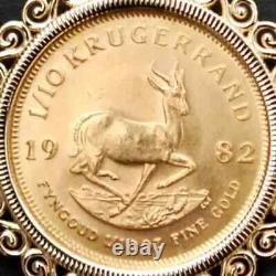 Krugerrand Coin Custom Unisex Pendant 18 In Chain 14k Yellow Gold Plated Silver