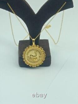 Krugerrand Coin Custom Unisex Pendant 18 In Chain 14k Yellow Gold Plated Silver