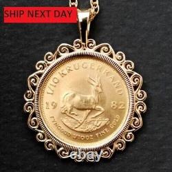 Krugerrand Coin Custom Women/Men' Pendant With Free Chain 14k Yellow Gold Plated