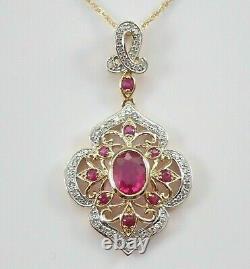 Lab Created 1.90 Ct Oval Red Ruby Flower Pendant 14K Yellow Gold Plated Silver