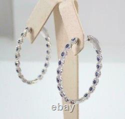 Lab Created Blue Sapphire 2.5Ct Round Cut Huggie Hoop Earrings White Gold Plated