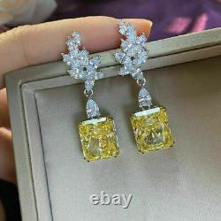 Lab Created Canary Yellow & Simulated Diamond Earrings 14k White Gold Plated