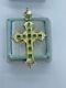 Lab Created Emerald 2.00ct Emerald Cross Pendant 14k Yellow Gold Plated Silver