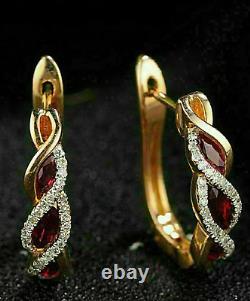 Lab Created Garnet 2Ct Marquise Cut Women's Hoop Earrings 14K Yellow Gold Plated